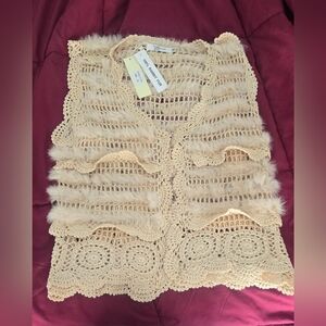 L'affaire Designer Handmade  Crochet Lace Rabbit Fur Vest, Size M And L